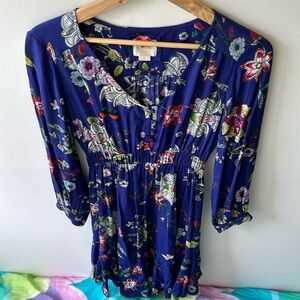 Maeve Royal Blue Floral 3/4 Sleeve Dress